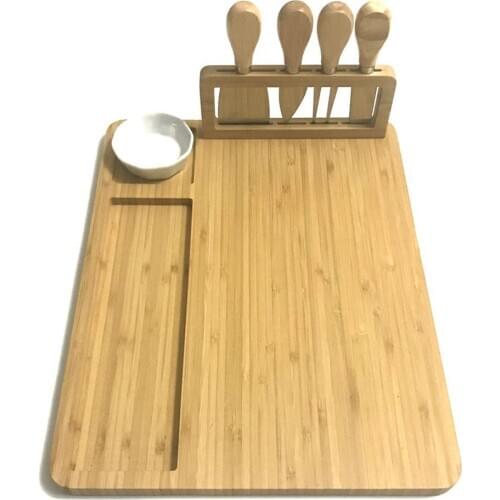Bamboo Cheese Board Cutlery Knife Set Cutting Board with Stainless Steel Knives
