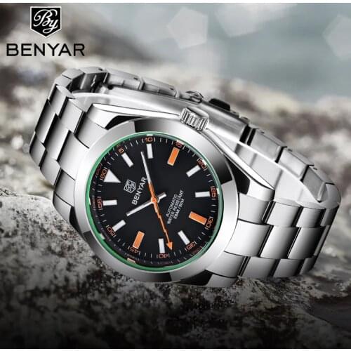 BENYAR 2021 New Mens Watches Top Brand Luxury Men Mechanical Wristwatches Business Stainless Steel Waterproof Relogio Masculino