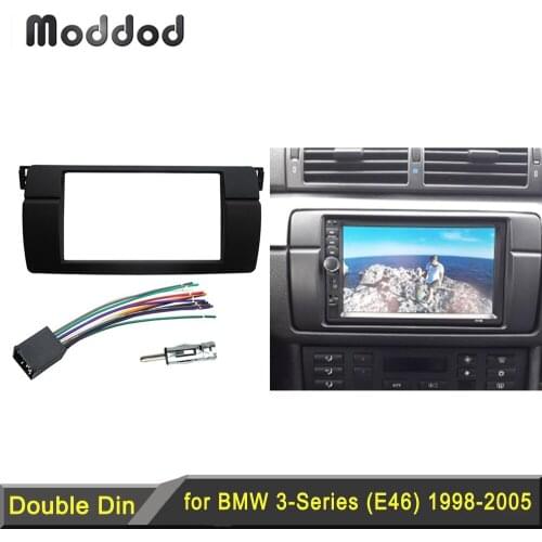 Double Din Fascia For BMW 3 Series E46 1998-2005 Radio DVD Stereo Panel Dash Mount Trim Kit Frame Wiring + Antenna Adapter