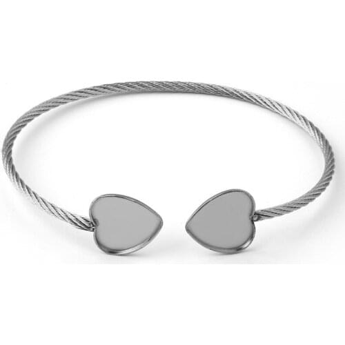 Stainless Steel Double Hearts Cabochon 12mm Base Bracelet Settings Cameo Bracelets Bezel Blanks Diy Jewelry Making