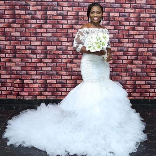 Vestido De Noiva Simples Elegance Black Woman Bridal Dresses Sexy Lace applique Africa Wedding Mermaid wedding Dress 2020