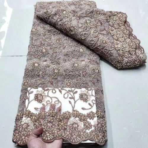 Hot Sale French Lace Fabric with beads Nigeria J-528883 Fabric High Quality African Tulle Lace Fabric For Wedding Party Dress