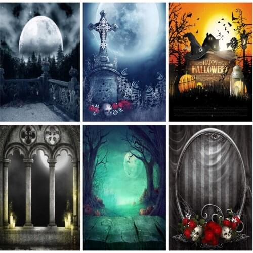 Halloween Backdrop Pumpkin Lantern Castle Forest Moon Tombstone Baby Photography Background For Photo Studio Props 1911 CXZM-52