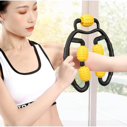 4 Wheel U Shape Massage Roller for Arm Leg Neck Muscle Tissue for Fitness Gym Yoga Pilates Sports