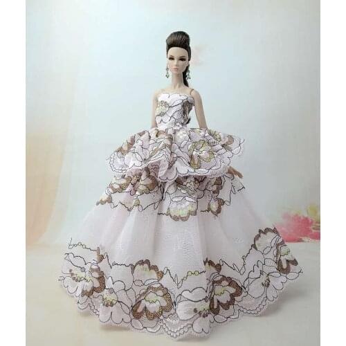 Pretty White Floral Princess Dresses For Barbie Clothes Wedding Party Gown Outfits 1/6 BJD Dolls Accessories 1:6 Playhouse Toys