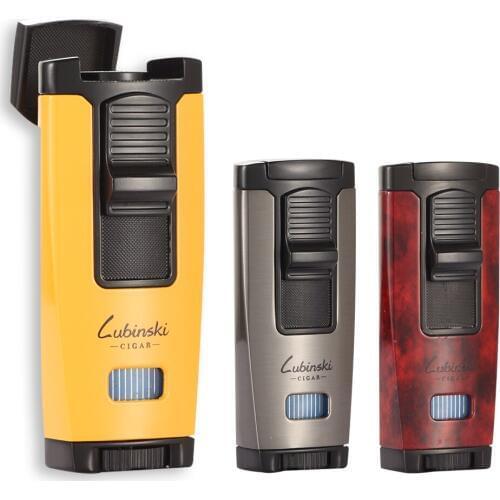 LUBINSKI Metal Cigar Torch Lighter Butane Gas 1 Jet Flame Cigar Lighters Portable Luxury Windproof Smoking Tool Lighters