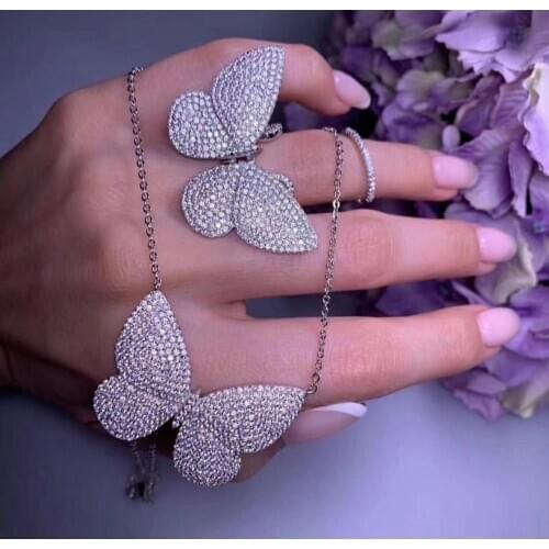 Fashion Butterfly Full Micro AAA Cubic Zircon Necklace Ring For Women Wedding Dubai Bridal Engagement Jewelry Set D1154