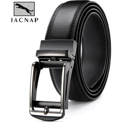 JACNAIP Genuine Leather Ratchet Mens Belts Business And Leisure Automatic Alloy Buckle Belts For Men,Top Quality Luxury Belts