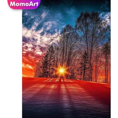 MomoArt 5D DIY Diamond Painting Sunset Scenery Diamond Embroidery Tree Full Square Drill Art Mosaic Cross Stitch Kits Home Decor