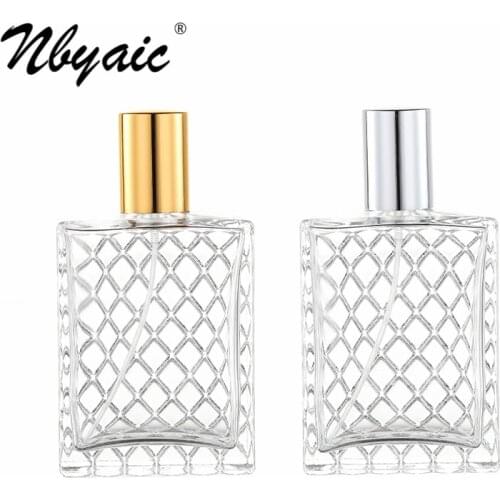 Nbyaic Mesh surface glass bottle 100ml high-end perfume sub-packaged gold and silver straight round lid glass empty bottle 1pcs