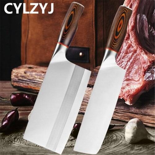 Chinese Kitchen Knife 9CR18 High Carbon Cleaver Durable Chef Slicing Chopping Knife Ultra Sharp Blade Color Wood Handle Knives