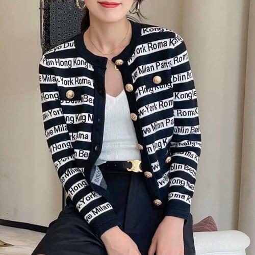 Single Knitted cardigan letters breasted casual fashion women clothes autumn winter long sleeve high quality sweater top outwear
