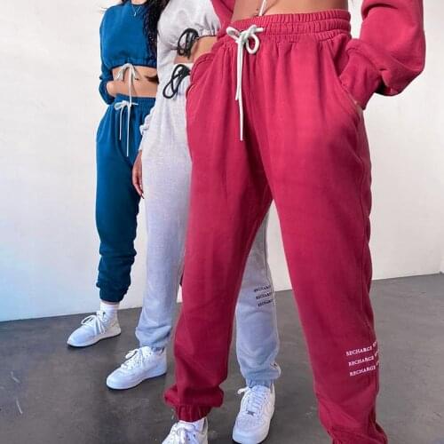 Solid Color Drawstring Joggers Trousers Casual Loose Letters Printed Sweatpants Women Bottoms Fashion Female Sports Trousers