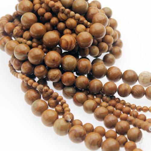 Wholesale Natural Stone Beads Smooth Brown Wood Grain Loose Beads for Needlework Jewelry Making 4 6 8 10 12 mm DIY Bracelet