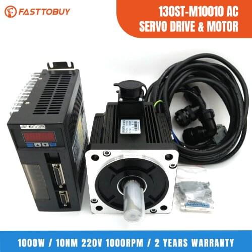 130mm AC Servo Drive + Motor Kits 1kw 10Nm 220v 1000rpm NEMA52 130ST-M10010 for Material Conveying Machine with 2 Years Warranty