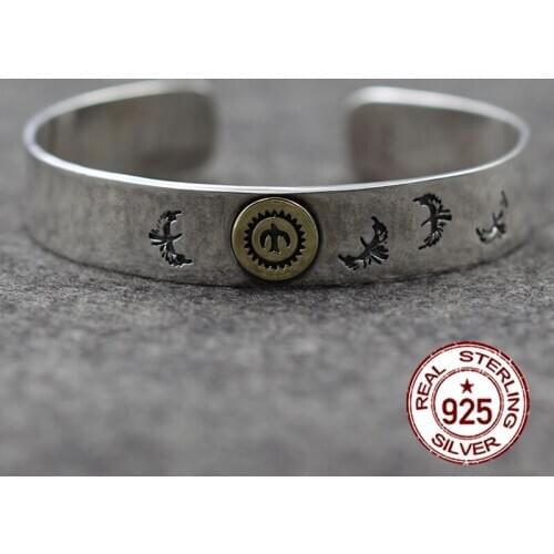 925 sterling silver open bracelet personalized retro fashion Indian style high-end carved Brass Eagle bracelet to send a gift