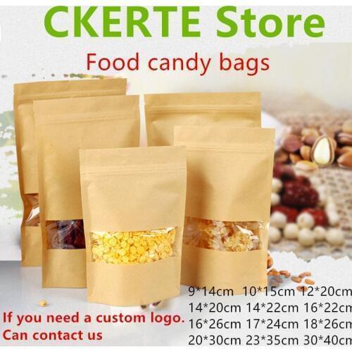 100pcs/lot Kraft Paper Bag Window Zip lock Empty Dried Food Fruit Tea Gift package Self Sealing Zipper Stand up Bags