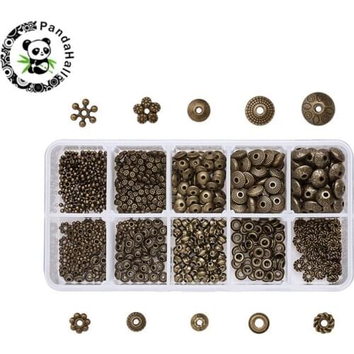 Pandahall 1Box Tibetan Metal Bead Spacers Loose Beads for Jewelry Making DIY Bracelet Charms Mixed Shapes