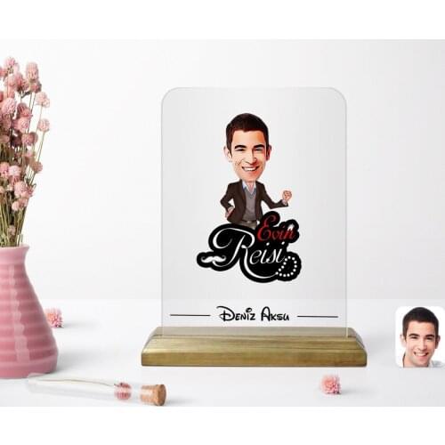 Personalized House Chieftain Caricature Of Wooden Standing Çerçeve-3