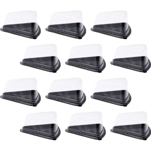 100Pcs Cake Slice Plastic Clear Cupcake Container Cheesecake Box with Blister Box with Black Bottom