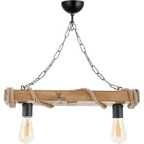 Antique House Authentic Rustic Wood Natural Billet Wire Rope 2'li Chandelier