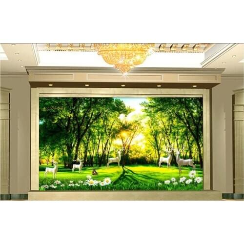 Custom photo wallpaper 3d mural wallpaper for walls 3 d Idyllic forest trees natural scenery background deer background wall