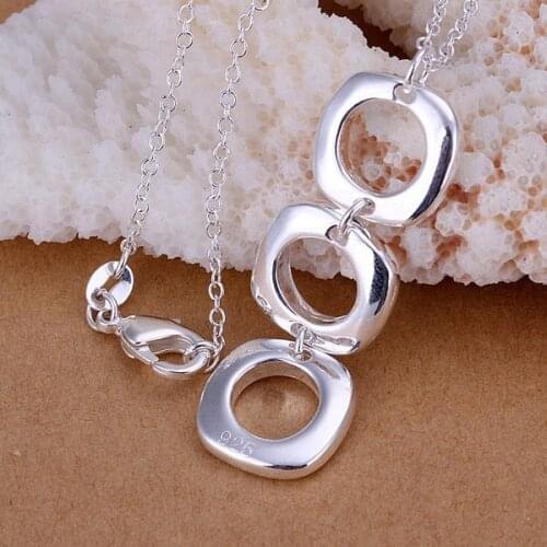 Silver plated Jewelry Pendant Fine Fashion Cute Three square Necklace Top Quality CP053