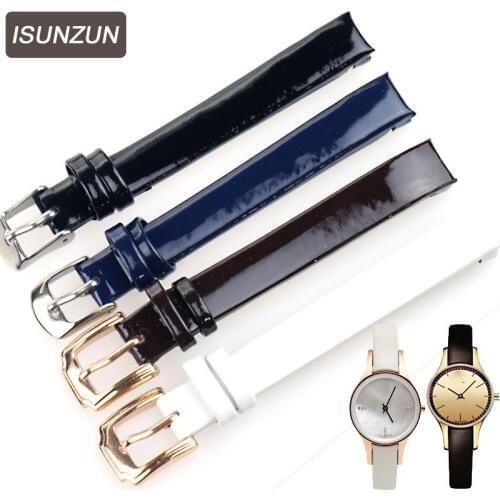 ISUZUN Watch Strap for CK watches band K4323216/K4323209/K43236 10mm Black/Khaki/ Ink Blue/White Genuine Leather Watchbands