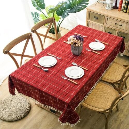 Lace Edges Christmas Decorative Table Cloth Waterproof Lattice Tablecloth Fabric Home Kitchen Rectangular Plaid TableCover