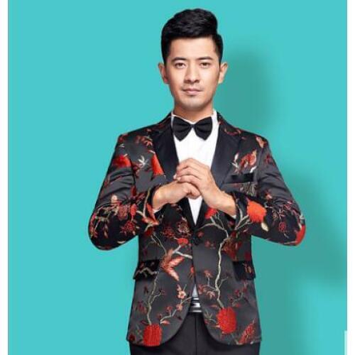 Singer stage white clothing for men suit set with pants Chinese tunic suit mens wedding suits costume groom formal dress chorus