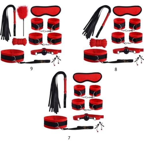 Adult Sexual Toy Game Props Women Bondage Set Collar Nipple Clamps Butt Plug Erotic Whip Handcuffs