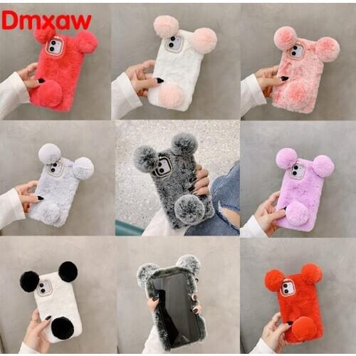 3D Panda Case For Samsung Galaxy M01 A71 A51 5G M31 M51 A21S A31 A41 Case Cute Ears Plush Fur Fluffy Girls Luxury Silicone Cover