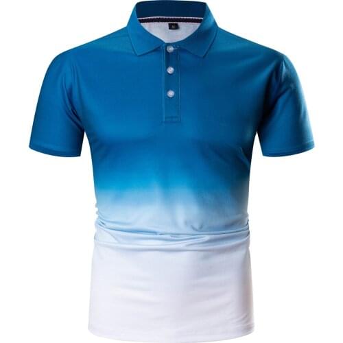 Blue gradient golf polo shirts for men t shirt men clothing tops 100% cotton Embroidered clothes