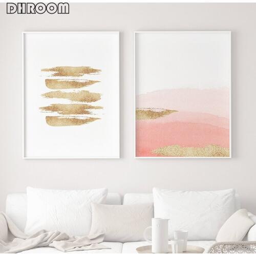 Nordic Watercolor Abstract Wall Art Poster Print Gold Strokes Canvas Painting Nordic Decoration Picture Modern Living Room Decor