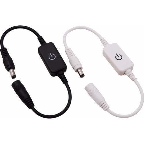 LED Dimmer Touch Switch Cable with DC Female to Male Plug for Single Color DC 12V/24V LED Strip Wire Black/White