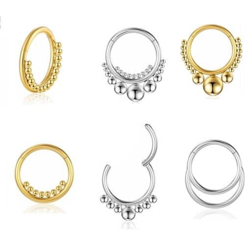 G23 Titanium Ear Cartilage Earring Side Hinged beads Hoop gold nose ring Lip Septum Clicker Nipple nose piercing Body Jewelry