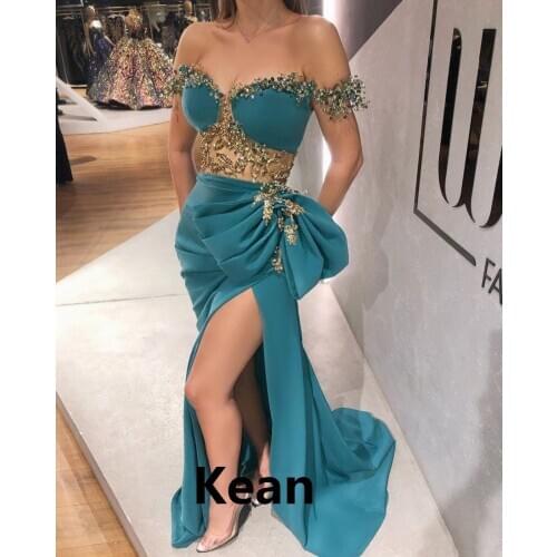 High Slit Evening Dress Off Shoulder Bead Prom Gown Special Occasion Dress Islamic Dubai Kaftan Saudi Arabic Prom Dress