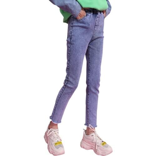 Spring Jeans Girl Solid Slim Jeans For Girls Stretch Pencil Pants Childrens Jeans Autumn Casual Teenage Girls Clothes School