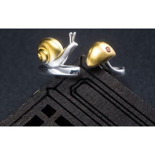 VLA 925 Silver New Personalized Lovely Snail Ring For Women With Adjustable Size Mushroom Ring Inlaid With Zircon