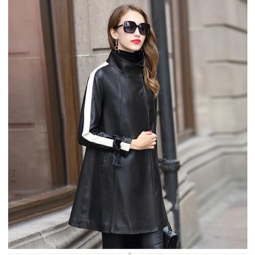 2020 Fashion Real Sheepskin Coats Medium Length Genuine Leather Jacket Patchwork Loose Jackets For Women jaqueta ZP18129