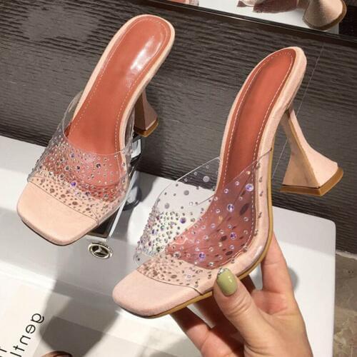 CJDLH Summer PVC Rhinestones Sandals Fashion Women Heeled Peep Toe Wine glass Heel High Heels Sandals Lady Slingback Shoe