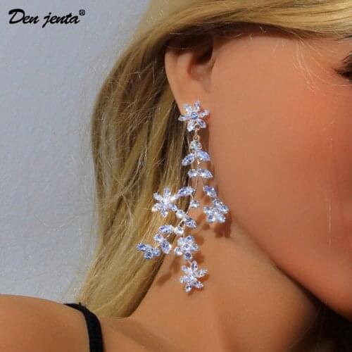 Full Crystal Leaves Long Drop Earrings for Women Crystal Dangle Earrings Korean Fashion Wedding Earrings Jewelry Accessories