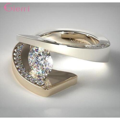 New Elegant 925 Sterling Silver Crystal Wedding Ring for Women Girl Cubic Zircon Gift Jewelry Engagement Ring Bijoux