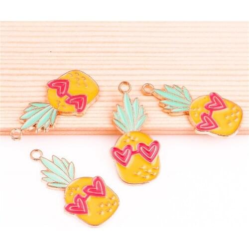 10pcs 28*14mm Alloy Enamel Drop Oil pineapple double heart golden Pendant Findings Charms for DIY Necklace Accessories Making
