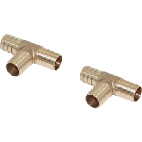2Pcs Solid Brass Tee Connector T Adapter Fuel Air Water Hose Joiner 14mm/16mm/19mm