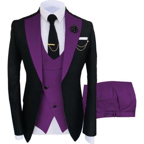 2020 Formal Slim Fit Dinner Party Men Suits Tuxedo Groom Custom Made Black Purple Best Man Smoking Jacket Wedding Suits For Men