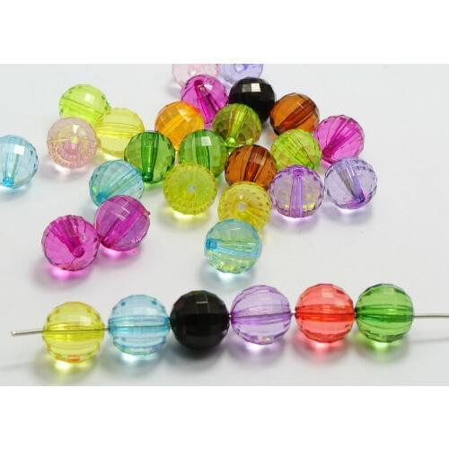 50 Mixed Colour Transparent Acrylic Faceted Round Beads 12mm Disco Ball Beads