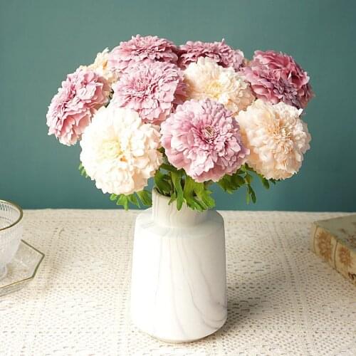 6Pcs Short Branch Hibiscus Chrysanthemum Artificial Flowers Home Hotel Shopping Mall Wedding Decor Floral Fake Flowers