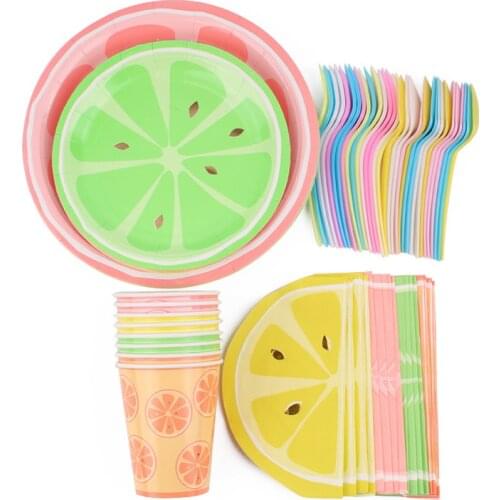 72Pc/Set Lemon Theme Disposable Tableware Birthday Decoration Baby Shower Napkin Tablecloth Plate Cups Fork Spoon Party Supplies