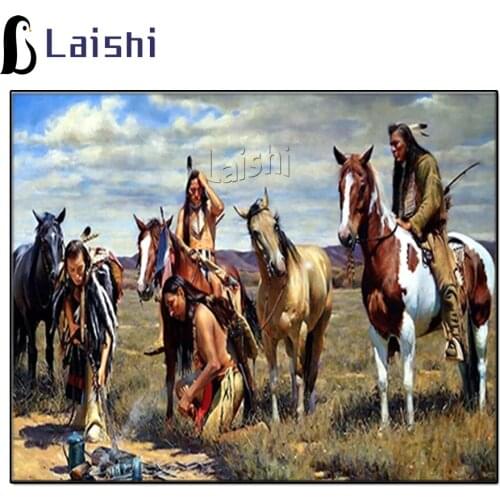 New Native American hunter Diamond Painting Indian Grassland Horse 5d Diamond Embroidery Needlework Diamond Mosaic home decor